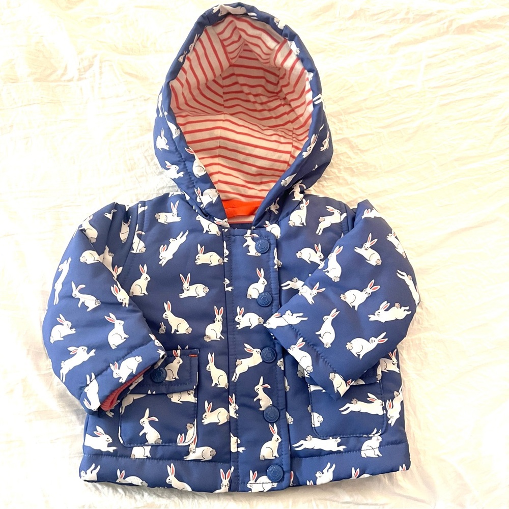 Mini Baby Boden Rabbit Bunny Lined Hooded Jacket Size 3-6 months